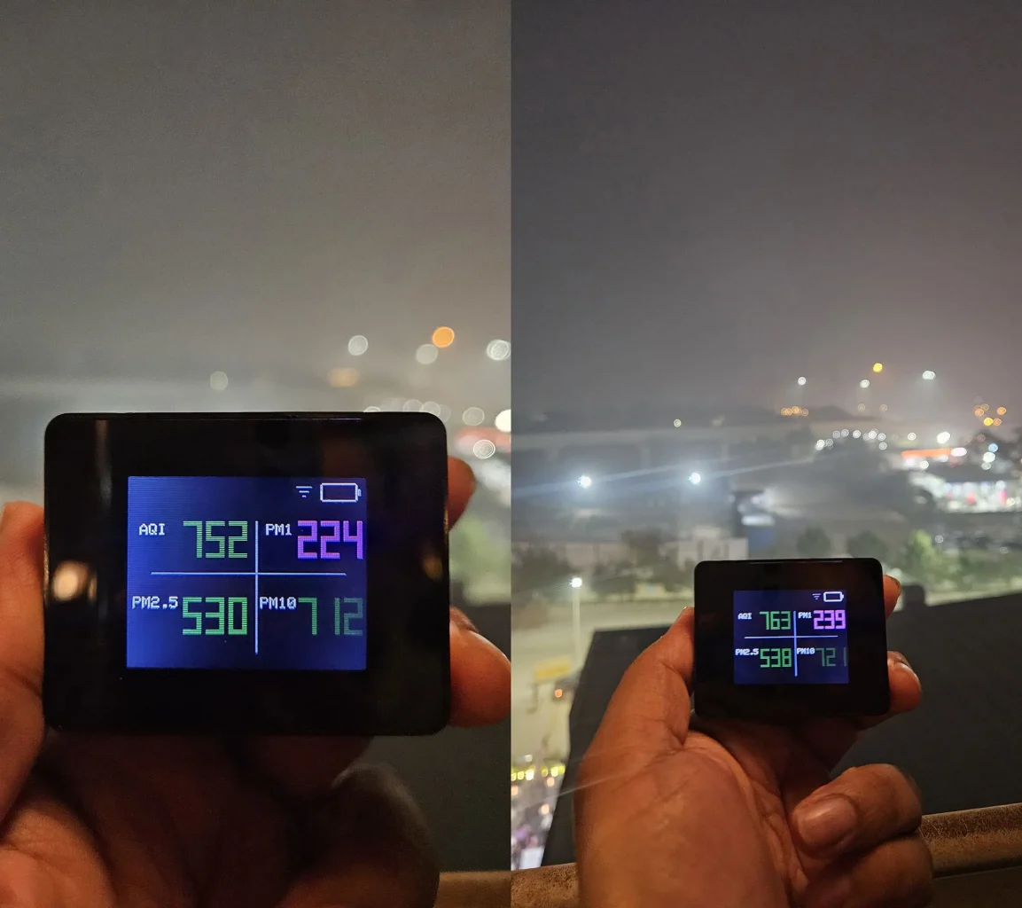 real-time air quality levels in delhi on 17th november