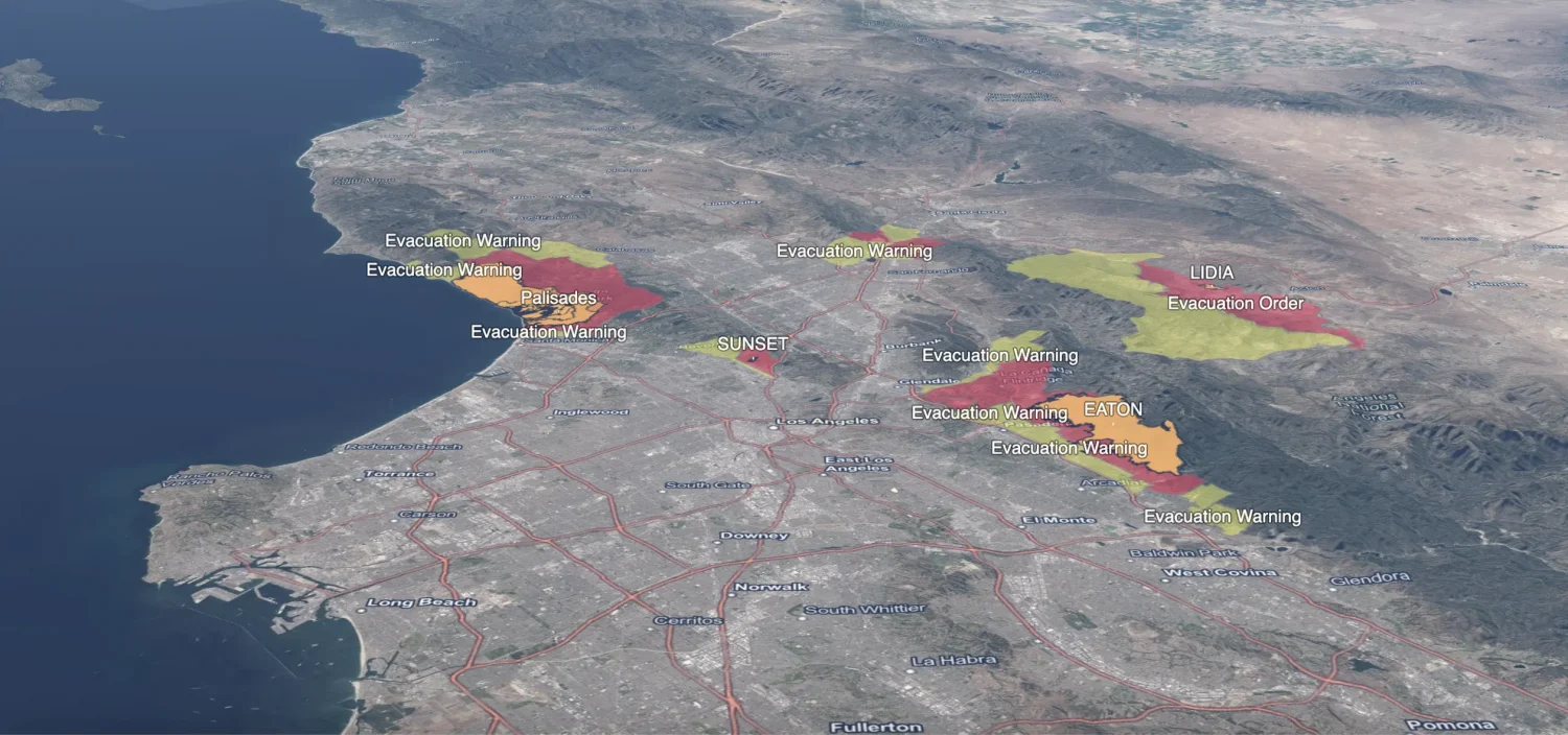 affected areas in Los Angeles due to wildfires