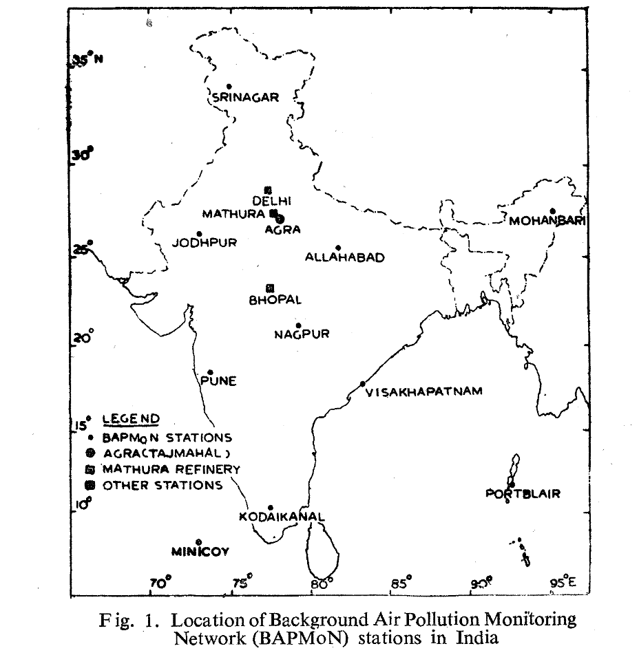 Indian map used in the study by the IMD to show acid rain