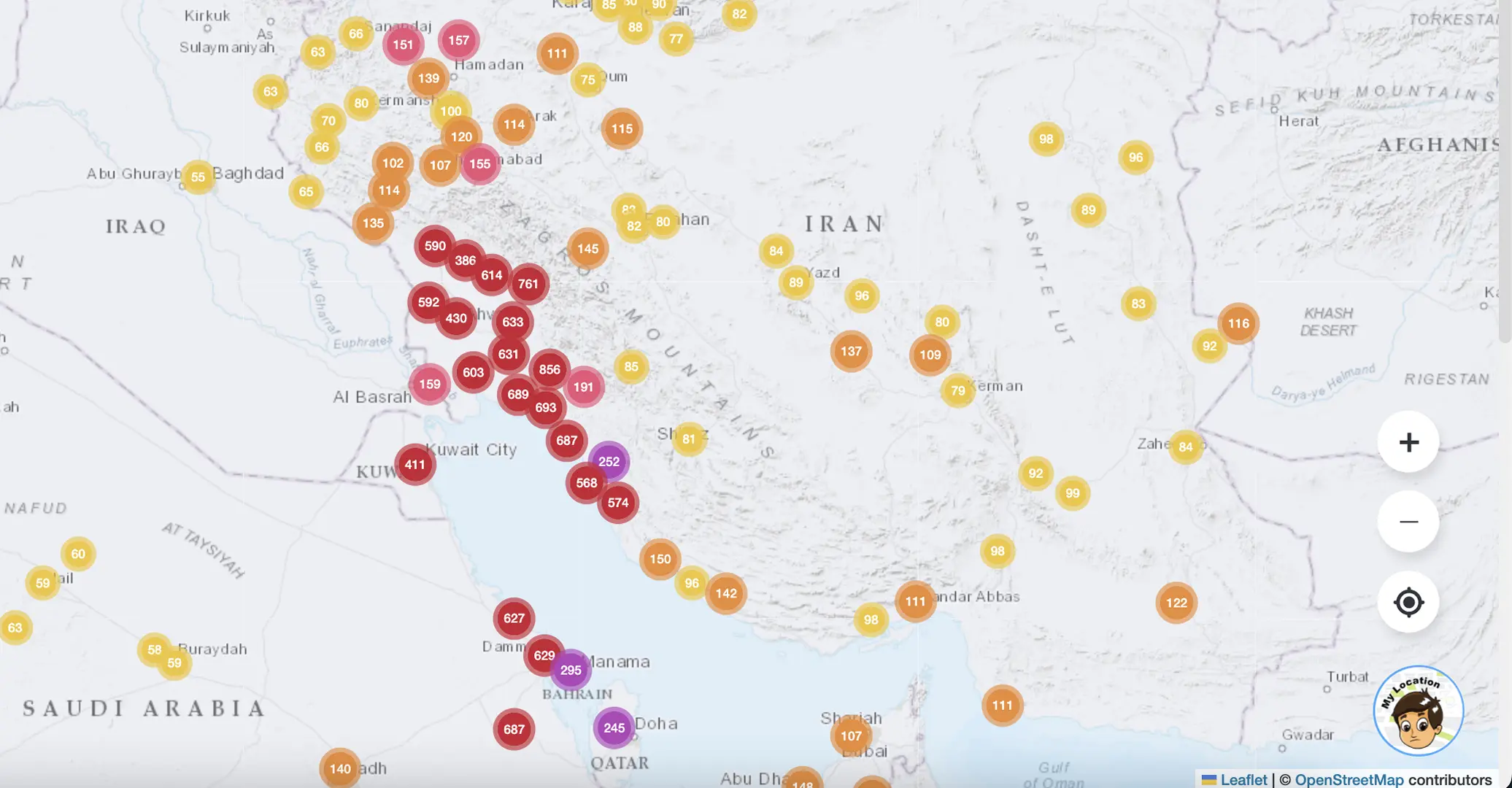Middle east AQI levels on 16th April 2025 highest due to dust storm