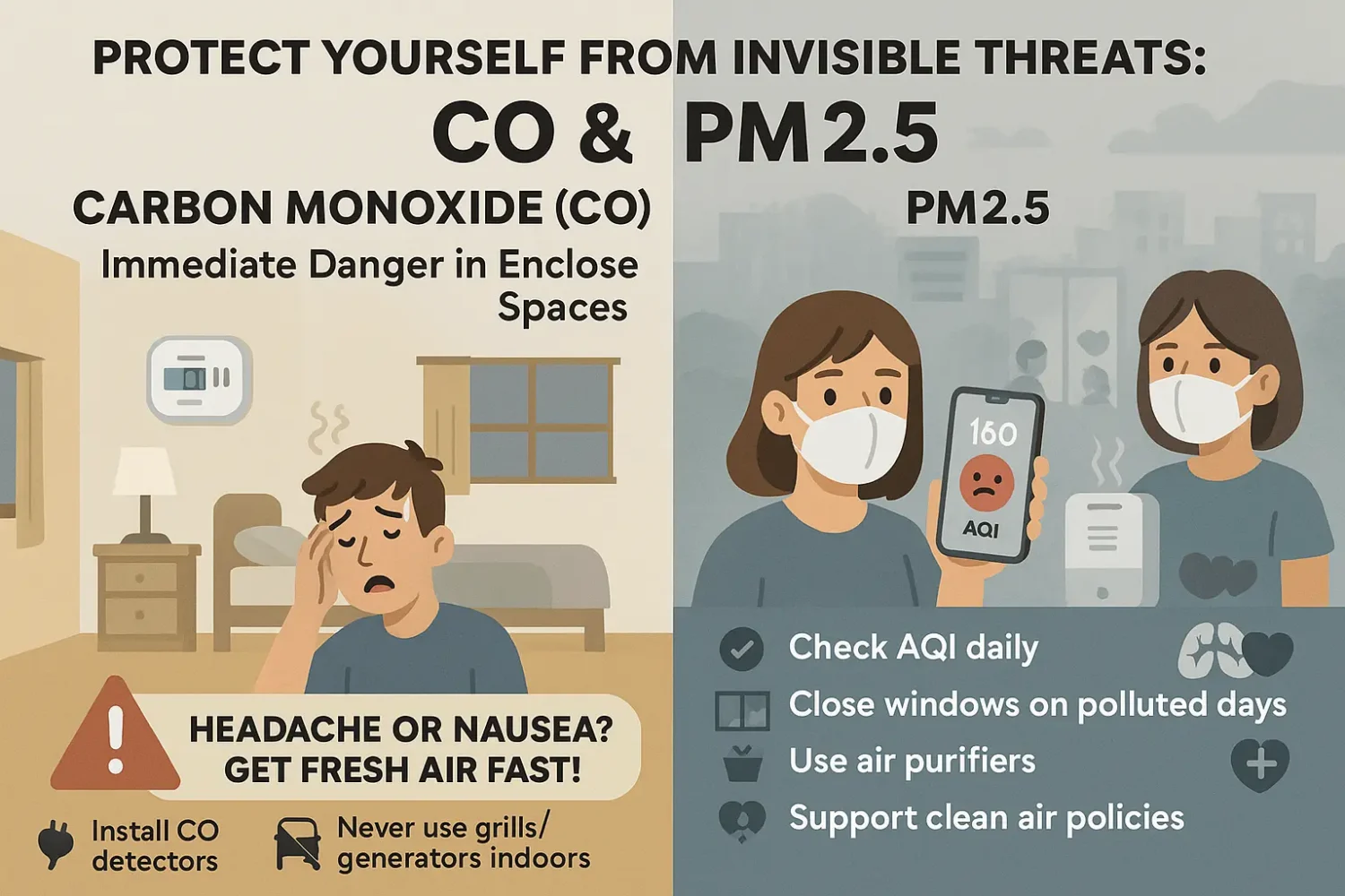 steps to protect yourself from CO and PM2.5